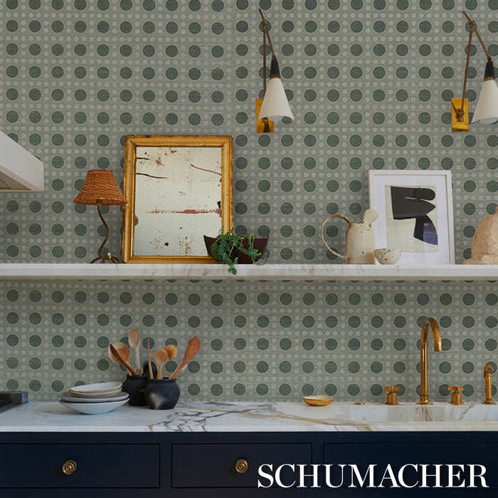 Schumacher X Backdrop Puntini Sisal Seaglass Wallpaper Sample 5017871