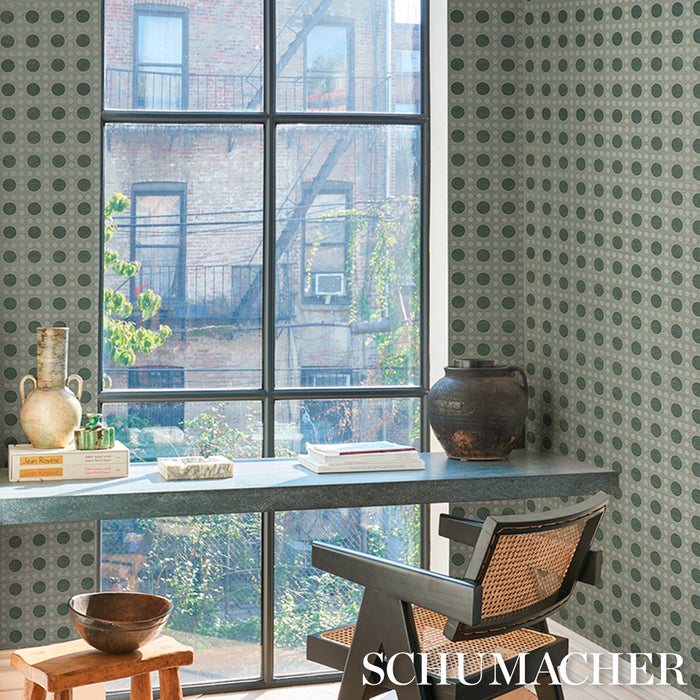 Schumacher X Backdrop Puntini Sisal Seaglass Wallpaper Sample 5017871