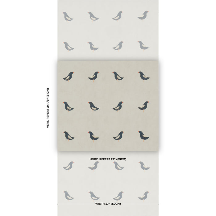 Schumacher Birds Print Black On Natural Wallpaper 5017890
