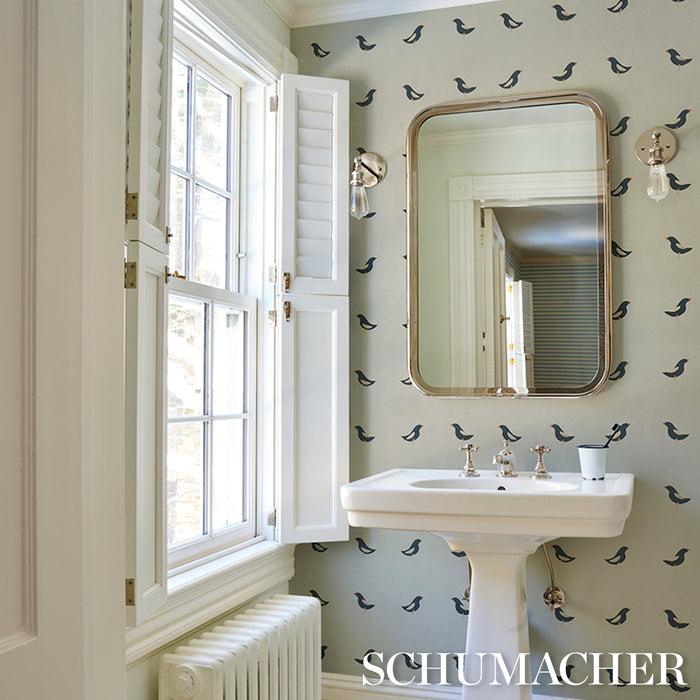 Schumacher Birds Print Black On Natural Wallpaper 5017890