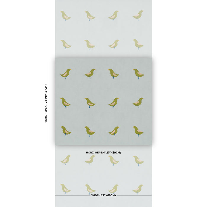 Schumacher Birds Print Green On Sky Wallpaper Sample 5017891
