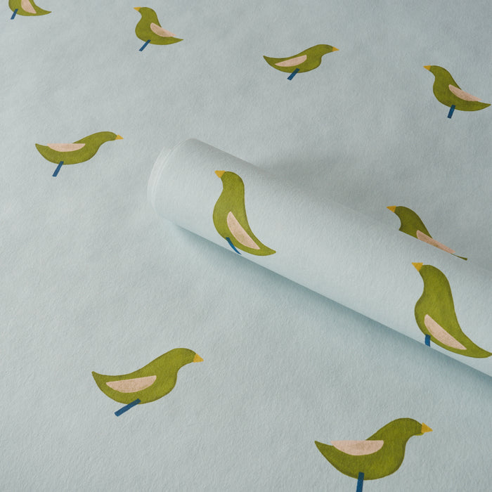 Schumacher Birds Print Green On Sky Wallpaper Sample 5017891