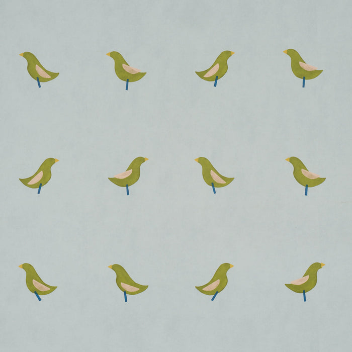 Schumacher Birds Print Green On Sky Wallpaper Sample 5017891