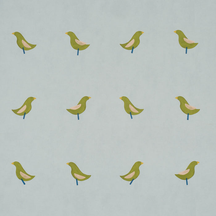 Schumacher Birds Print Green On Sky Wallpaper Sample 5017891