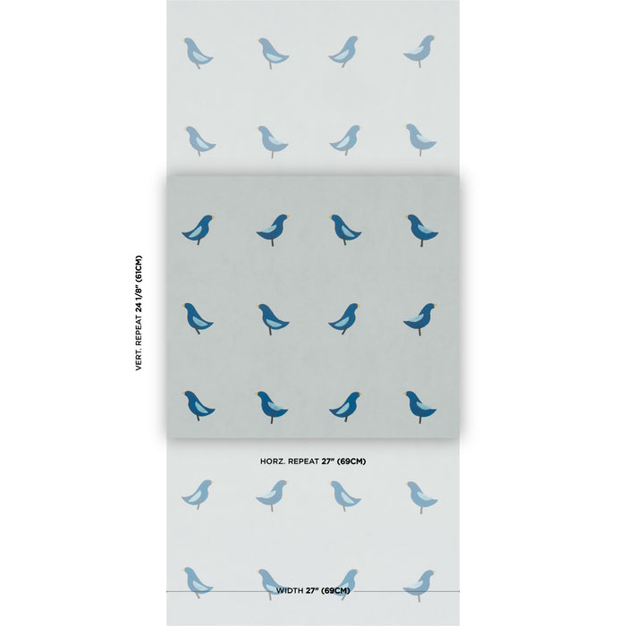 Schumacher Birds Print Navy On Sky Wallpaper Sample 5017892