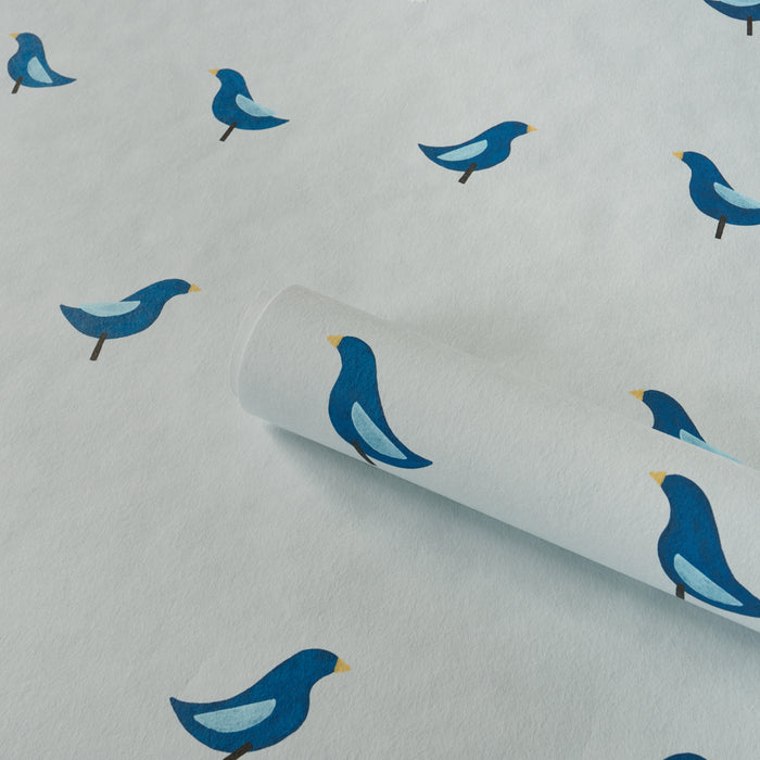Schumacher Birds Print Navy On Sky Wallpaper Sample 5017892