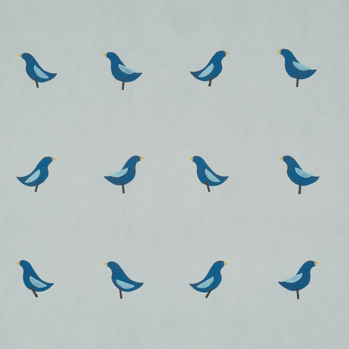 Schumacher Birds Print Navy On Sky Wallpaper Sample 5017892