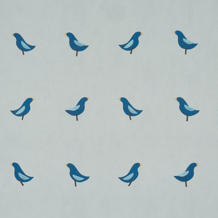 Schumacher Birds Print Navy On Sky Wallpaper Sample 5017892