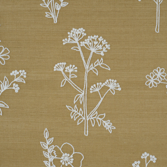 Schumacher Lisbeth Embroidered Sisal Olive Wallpaper Sample 5017910