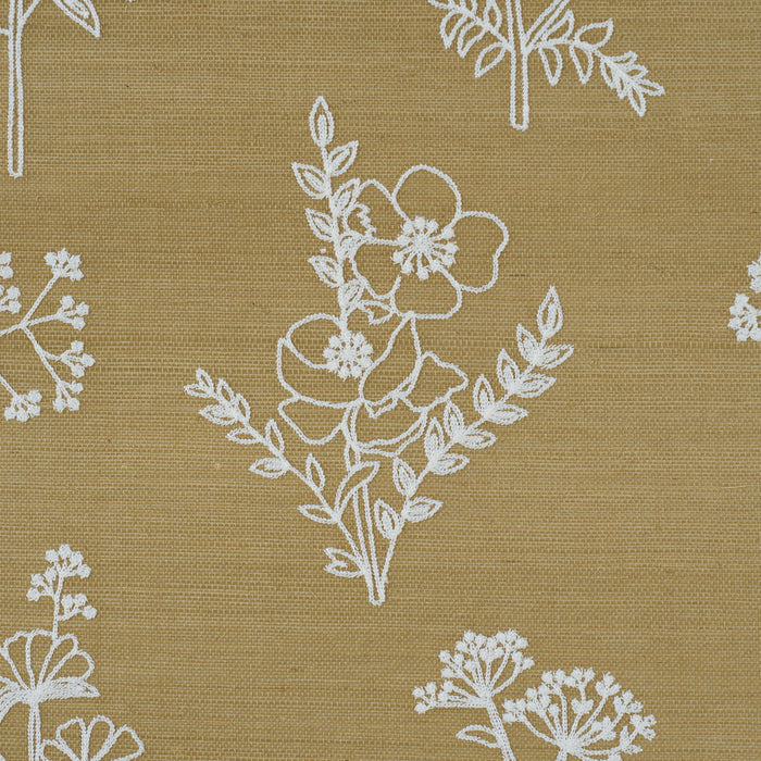 Schumacher Lisbeth Embroidered Sisal Olive Wallpaper Sample 5017910