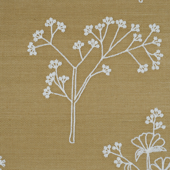 Schumacher Lisbeth Embroidered Sisal Olive Wallpaper Sample 5017910