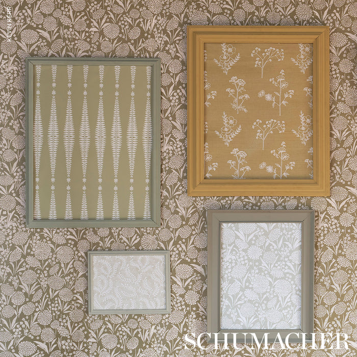 Schumacher Lisbeth Embroidered Sisal Olive Wallpaper Sample 5017910