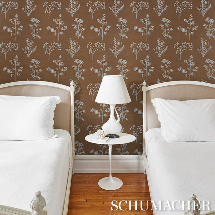 Schumacher Lisbeth Embroidered Sisal Brown Wallpaper 5017911
