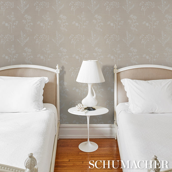 Schumacher Lisbeth Embroidered Sisal Pearl Wallpaper Sample 5017912