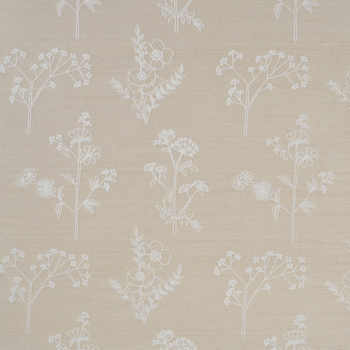 Schumacher Lisbeth Embroidered Sisal Pearl Wallpaper Sample 5017912