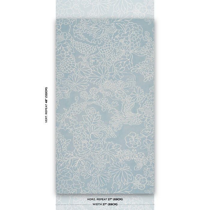 Schumacher Chiang Mai Dragon Silhouette Ciel De Provence Wallpaper Sample 5017920