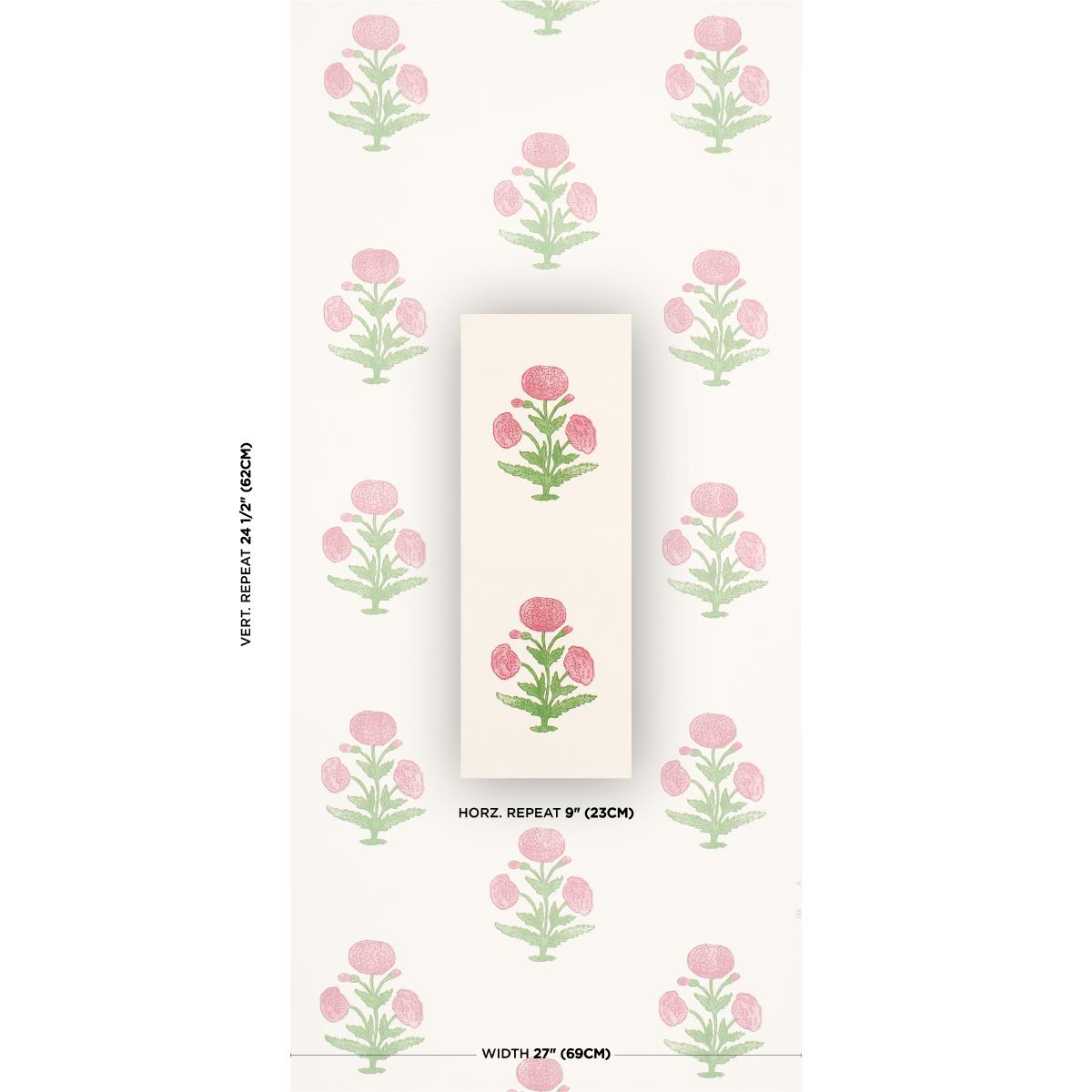 Schumacher Poppy Print Rose & Grass Wallpaper Sample 5017980