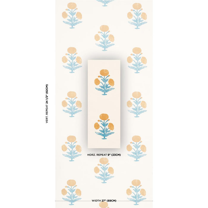Schumacher Poppy Print Mustard & Sky Wallpaper 5017981