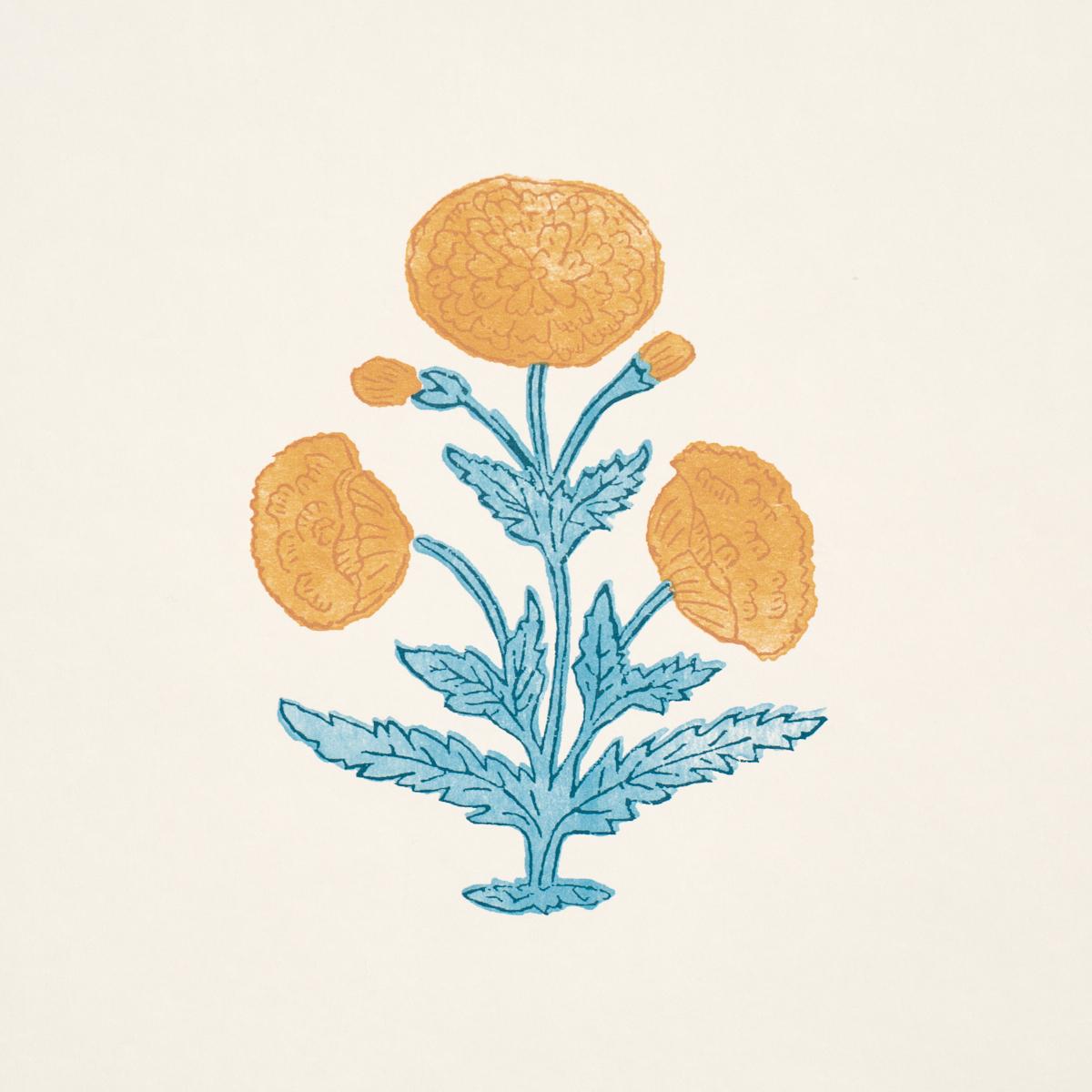 Schumacher Poppy Print Mustard & Sky Wallpaper 5017981