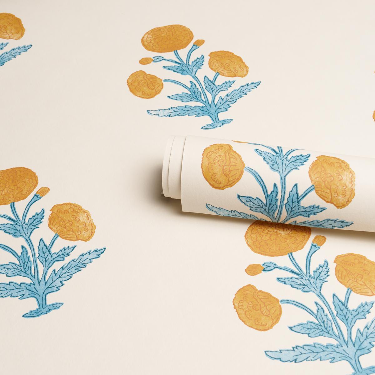 Schumacher Poppy Print Mustard & Sky Wallpaper 5017981
