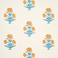 Schumacher Poppy Print Mustard & Sky Wallpaper 5017981