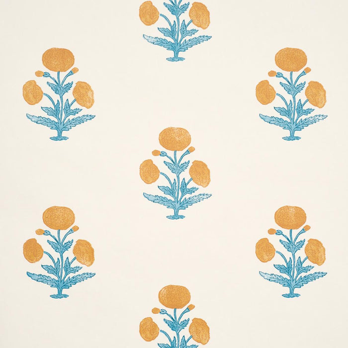 Schumacher Poppy Print Mustard & Sky Wallpaper 5017981