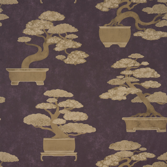 Schumacher Bonsai Tree Aubergine Wallpaper Sample 5018001