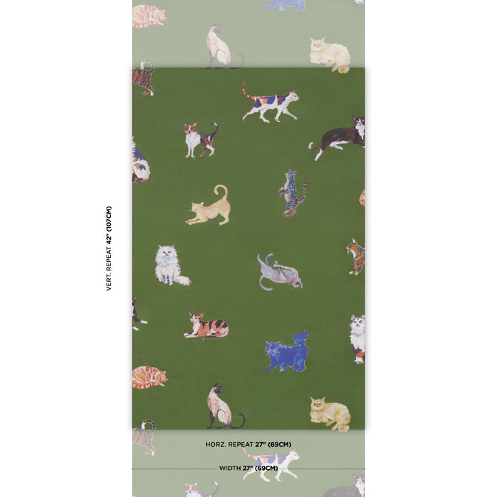 Schumacher Cats Green Wallpaper Sample 5018070