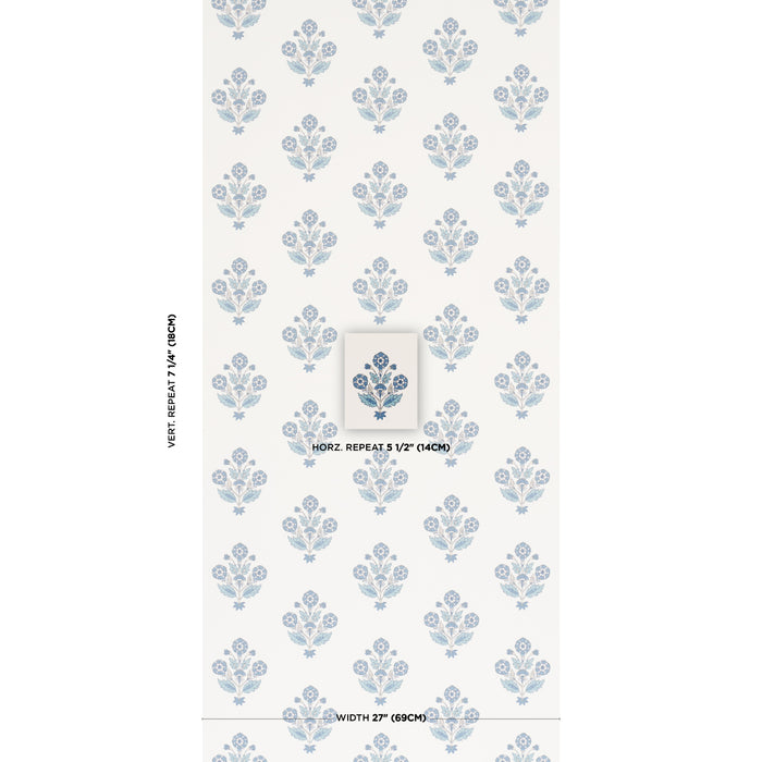 Schumacher Dalila Hand-Screen Print Blue Wallpaper Sample 5018090