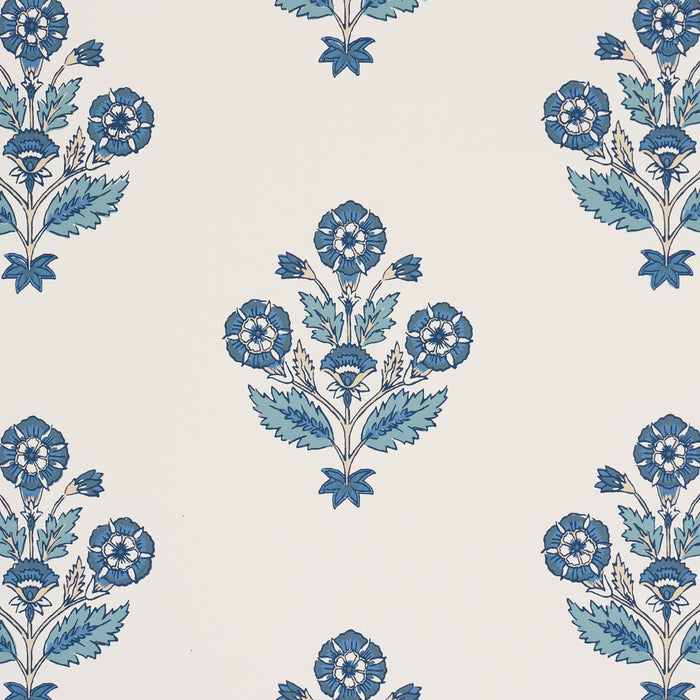 Schumacher Dalila Hand-Screen Print Blue Wallpaper Sample 5018090