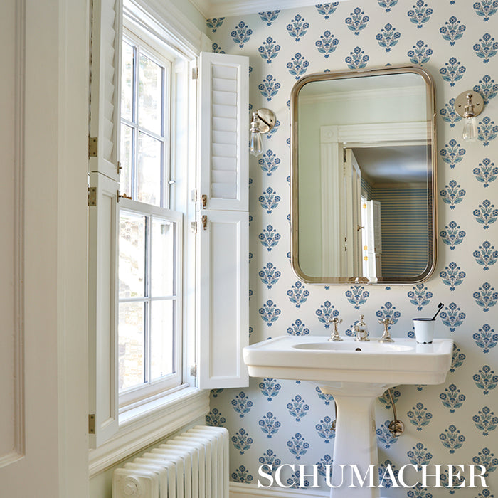 Schumacher Dalila Hand-Screen Print Blue Wallpaper Sample 5018090