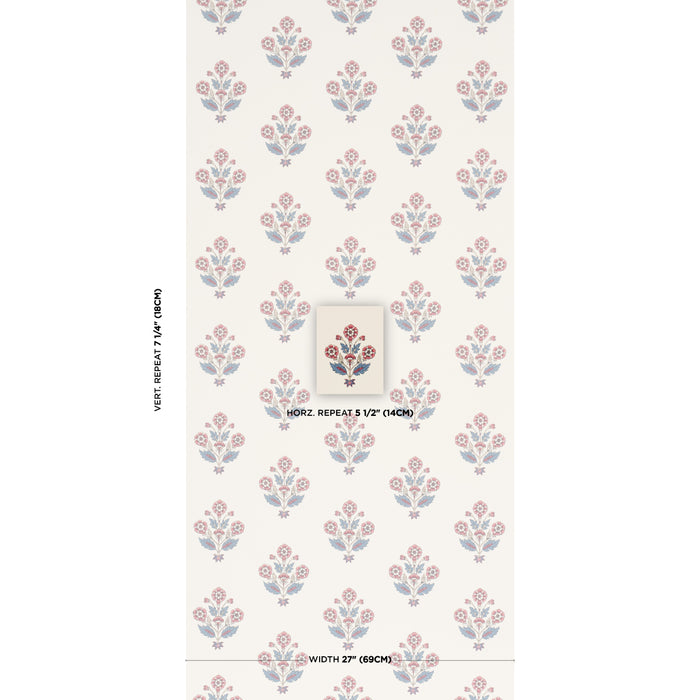 Schumacher Dalila Hand-Screen Print Red & Blue Wallpaper Sample 5018091