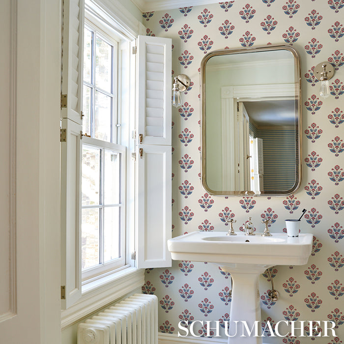 Schumacher Dalila Hand-Screen Print Red & Blue Wallpaper Sample 5018091