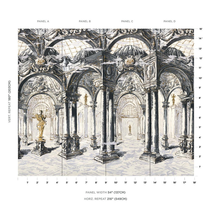 Schumacher Palazzo 4 Panel Set Antique Blue Wallpaper 5018110