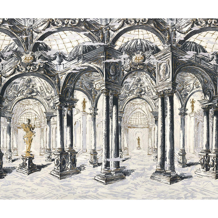 Schumacher Palazzo 4 Panel Set Antique Blue Wallpaper Sample 5018110