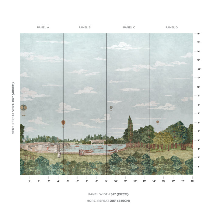 Schumacher Promenade 4 Panel Set Sky Wallpaper Sample 5018122