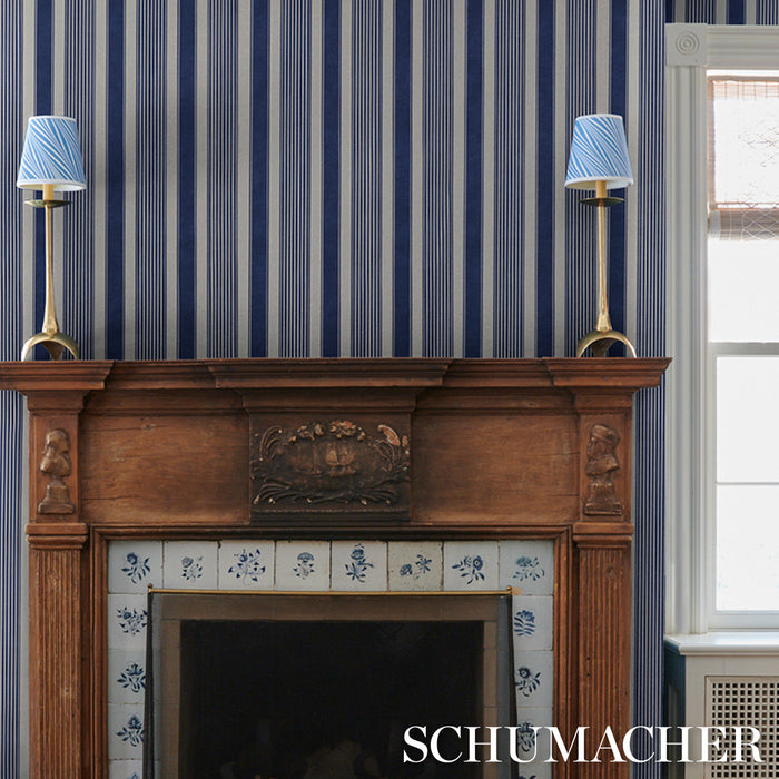 Schumacher Summerville Stripe Indigo Wallpaper Sample 5018141