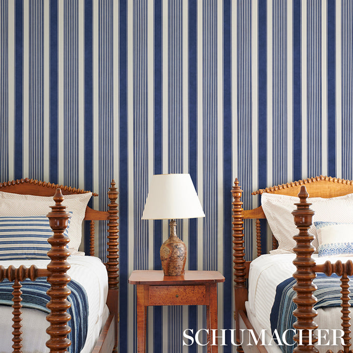 Schumacher Summerville Stripe Indigo Wallpaper Sample 5018141