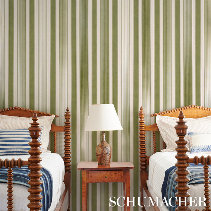 Schumacher Summerville Stripe Moss Wallpaper Sample 5018147