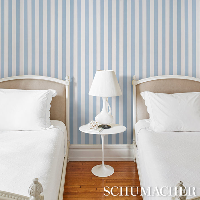Schumacher Louise Stripe Blue Wallpaper 5018150