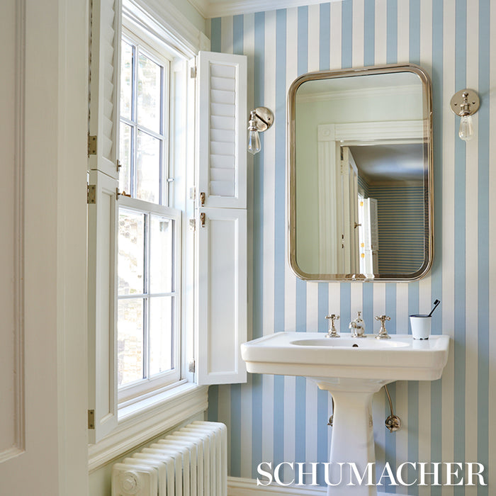 Schumacher Louise Stripe Blue Wallpaper 5018150