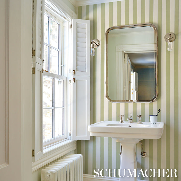 Schumacher Louise Stripe Leaf Wallpaper Sample 5018154