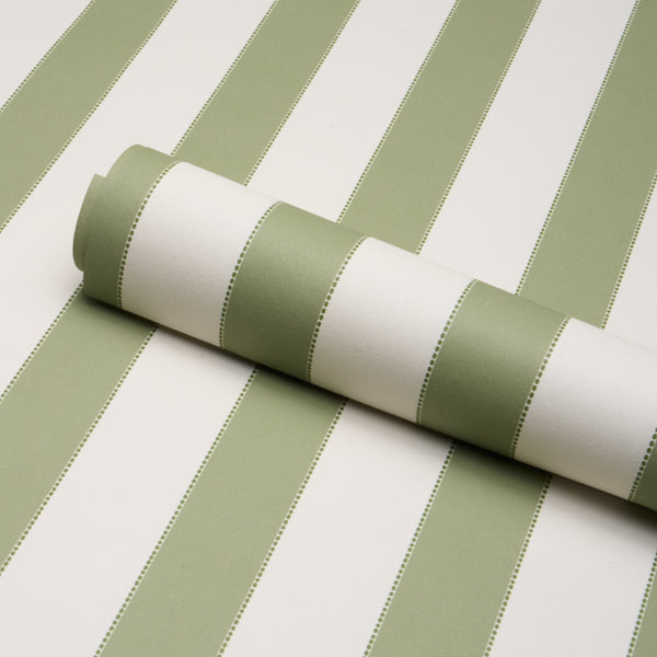 Schumacher Louise Stripe Moss Wallpaper Sample 5018155