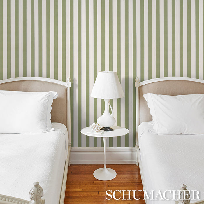 Schumacher Louise Stripe Moss Wallpaper 5018155