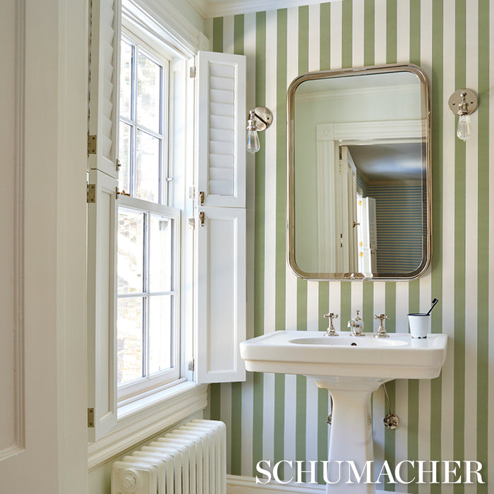 Schumacher Louise Stripe Moss Wallpaper 5018155