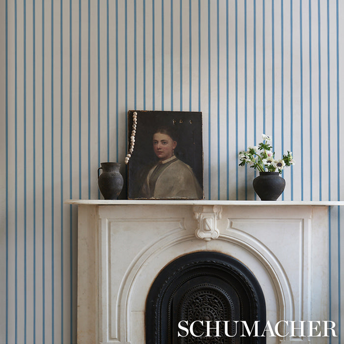 Schumacher Westerly Stripe Blue Wallpaper Sample 5018162