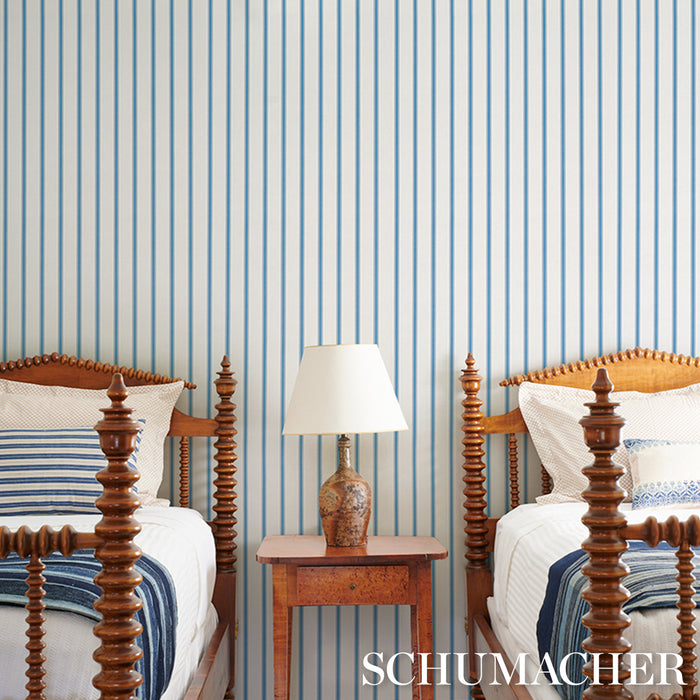 Schumacher Westerly Stripe Blue Wallpaper Sample 5018162
