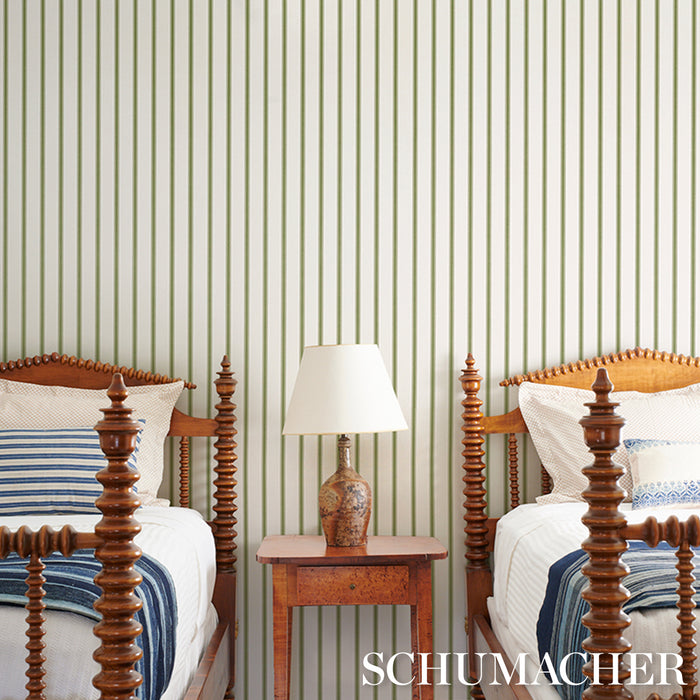 Schumacher Westerly Stripe Moss Wallpaper Sample 5018165
