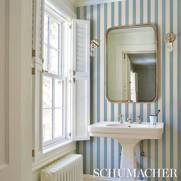 Schumacher Chatham Stripe Delft Wallpaper Sample 5018176