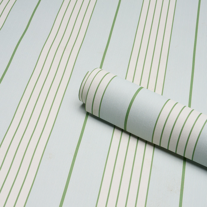 Schumacher Audrey Stripe Sky & Leaf Wallpaper Sample 5018180